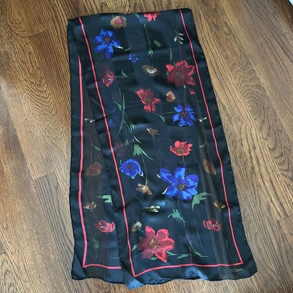 Vintage Bill Blass Semi Sheer Black Silk Long Scarf with Floral Pattern - Picture 7 of 7